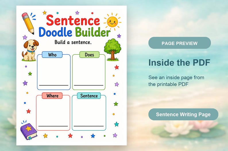 Sentence Builder Doodles | Sentence Writing Worksheets | Printable PDF | Digital Download image 10