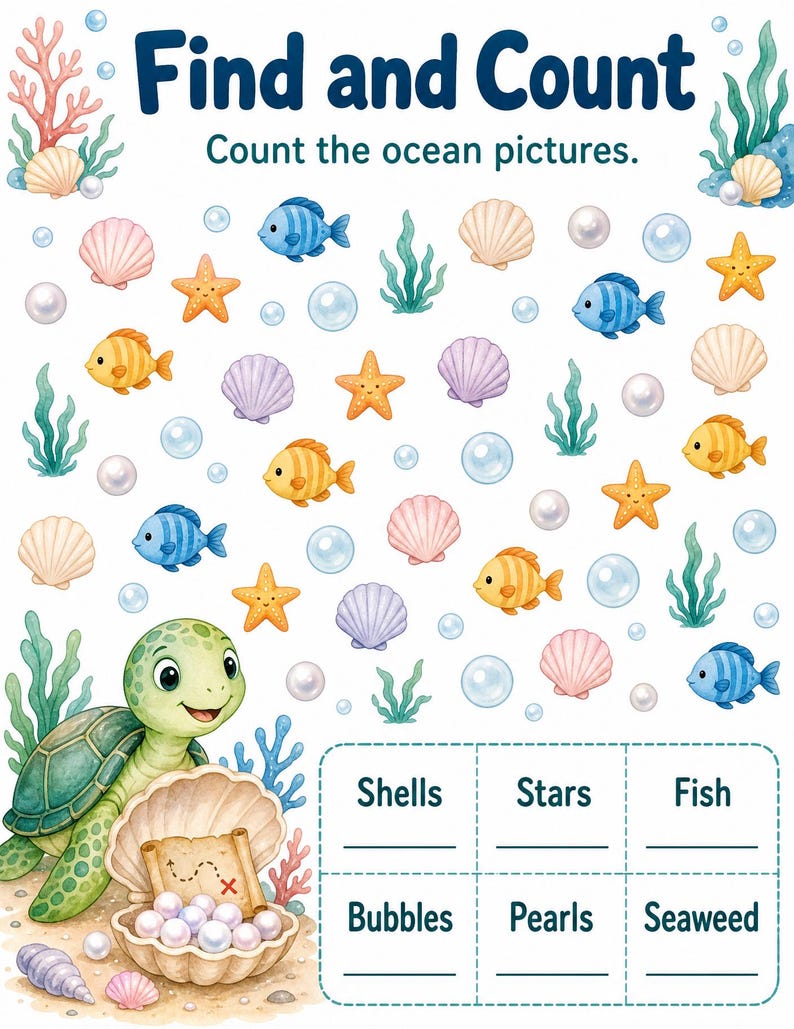 Turtle Treasure Tasks | Kids Activity Sheets | Printable PDF | Digital Download image 4