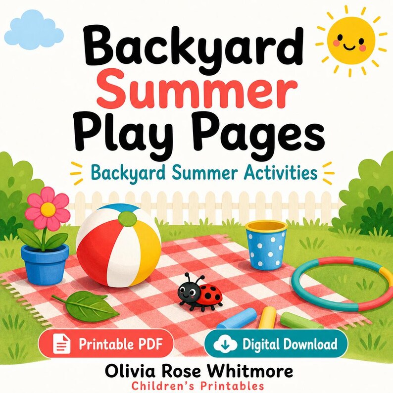 Backyard Summer Play Pages | Backyard Summer Activities | Printable PDF | Digital Download image 1