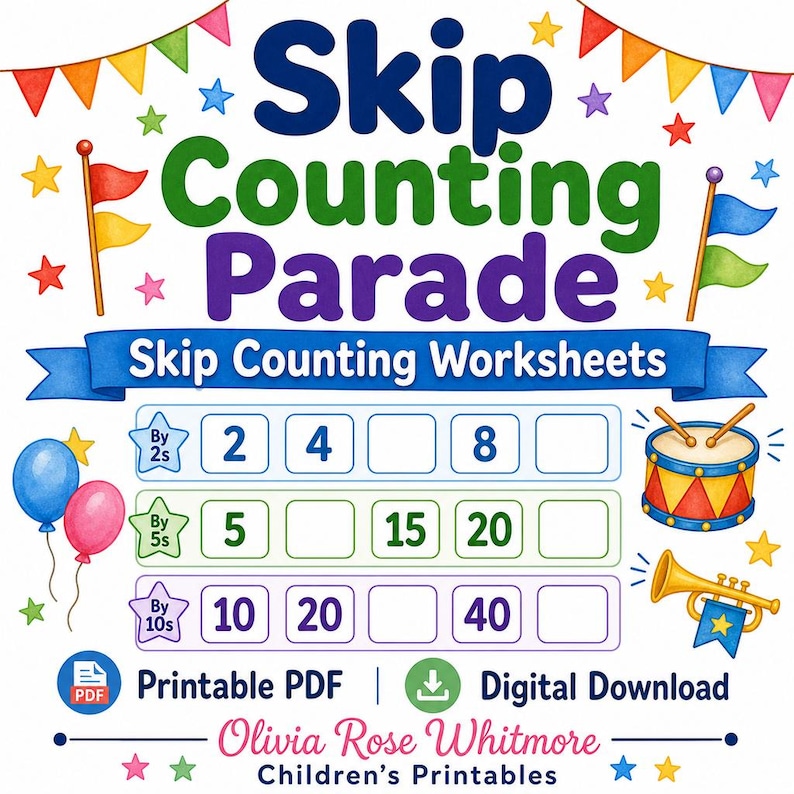 Skip Counting Parade | Skip Counting Worksheets | Printable PDF | Digital Download image 1