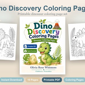 Dino Discovery Coloring Pages | Dinosaur Coloring Pages | Printable PDF | Digital Download image 2