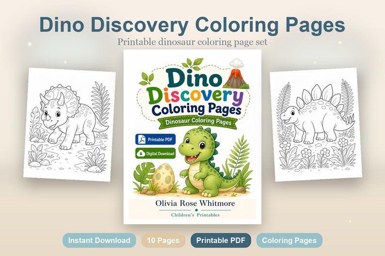 Dino Discovery Coloring Pages | Dinosaur Coloring Pages | Printable PDF | Digital Download image 2