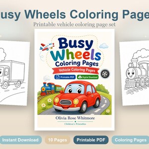 Busy Wheels Coloring Pages | Vehicle Coloring Pages | Printable PDF | Digital Download image 2