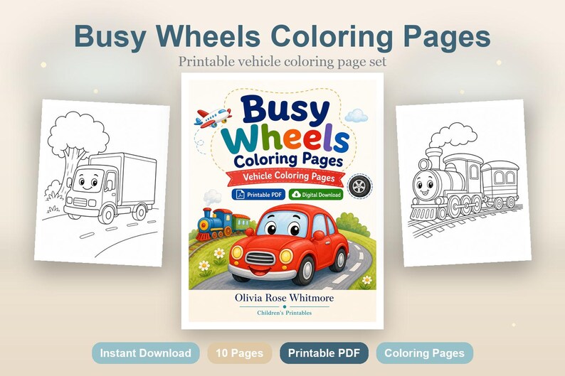 Busy Wheels Coloring Pages | Vehicle Coloring Pages | Printable PDF | Digital Download image 2