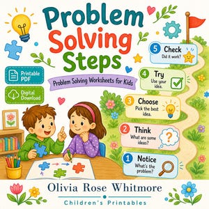 Pasos para la resolución de problemas / Hojas de trabajo para la resolución de problemas para niños / PDF imprimible / Descarga digital