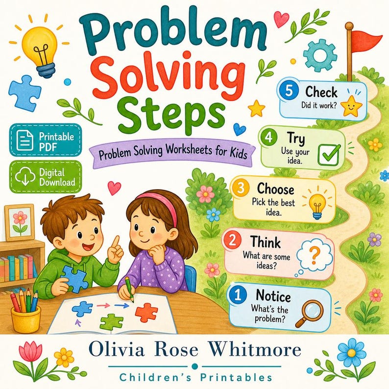 Problem Solving Steps | Problem Solving Worksheets for Kids | Printable PDF | Digital Download image 1
