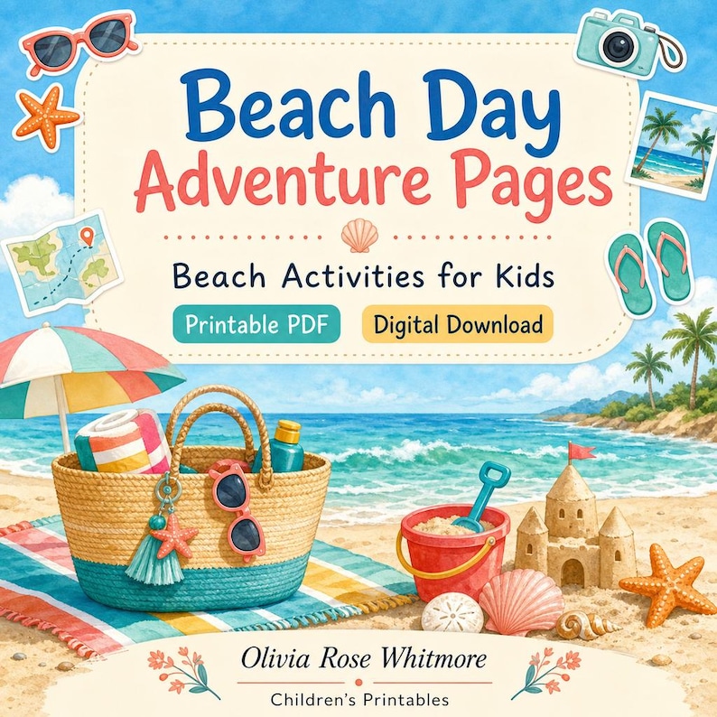 Pagine di avventura in spiaggia / Attività in spiaggia per bambini / PDF stampabile / Download digitale immagine 1