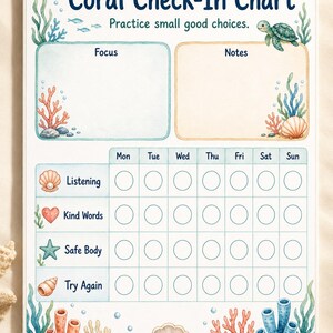 Tabla de registro/comportamiento para niños de Coral Cove / PDF imprimible / Descarga digital imagen 5