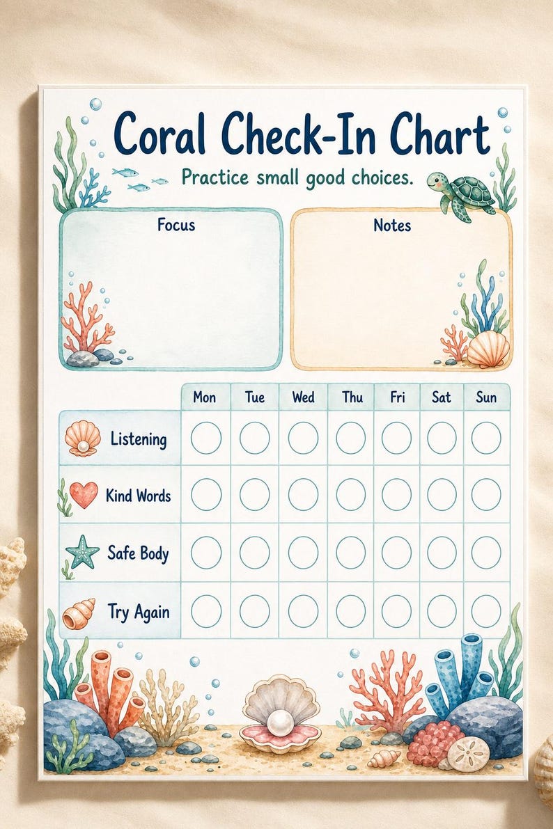 Tabla de registro/comportamiento para niños de Coral Cove / PDF imprimible / Descarga digital imagen 5
