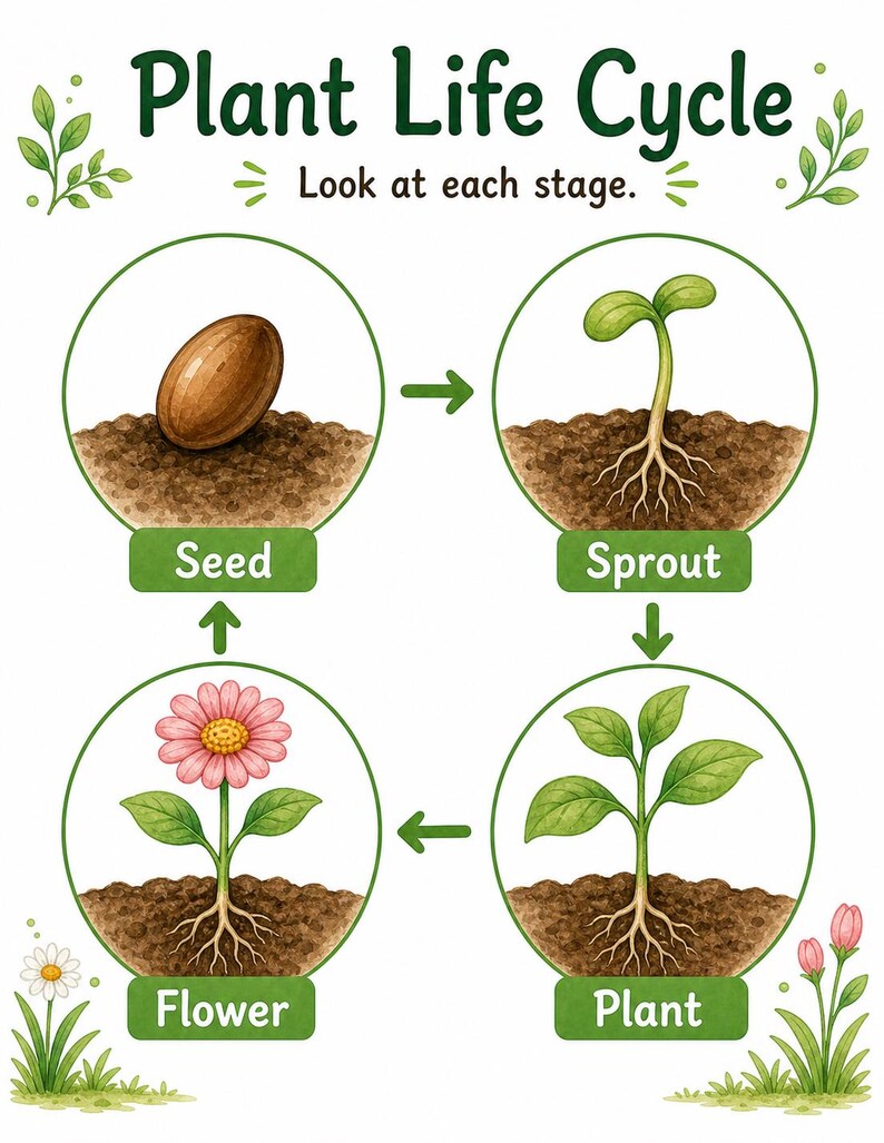 Levenscyclus van klein blad | Werkblad levenscyclus planten | Afdrukbare pdf | Digitale download afbeelding 3