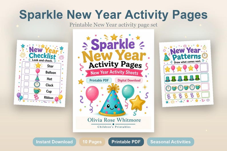 Sparkle Neujahrs-Tätigkeitsseiten | Neujahrs-aktivitätsblätter | Druckbare PDF | Digitaler Download Bild 2