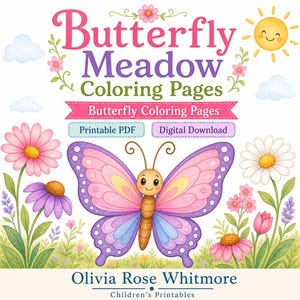 Butterfly Meadow Coloring Pages | Butterfly Coloring Pages | Printable PDF | Digital Download image 1
