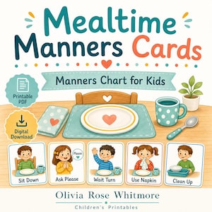 Mealtime Manners Cards | Manners Chart for Kids | Printable PDF | Digital Download image 1