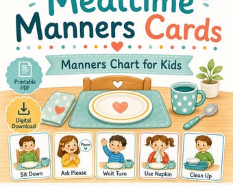 Mealtime Manners Cards | Manners Chart for Kids | Printable PDF | Digital Download