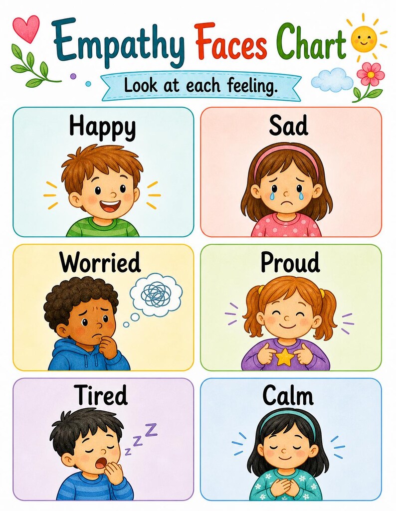 Visages empathiques | Feuilles de travail sur l'empathie pour les enfants | PDF imprimable | Téléchargement numérique image 3