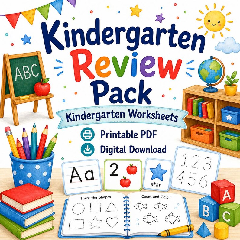 Pack de révision pour la maternelle | Feuilles de travail pour la maternelle | PDF imprimable | Téléchargement numérique image 1