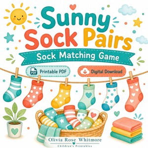 Sonnige Sockenpaare | Socken-Matching-Spiel | Druckbare PDF | Digitaler Download Bild 1