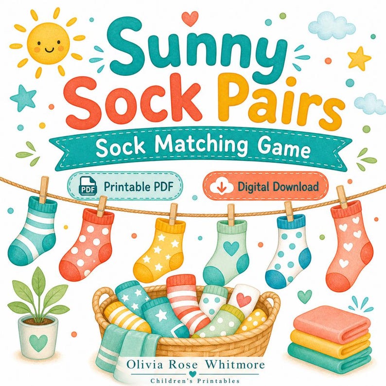 Sonnige Sockenpaare | Socken-Matching-Spiel | Druckbare PDF | Digitaler Download Bild 1
