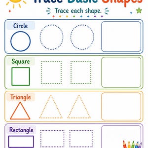 Sunny Shape Builders | Vormwerkbladen | Afdrukbare pdf | Digitale download afbeelding 3