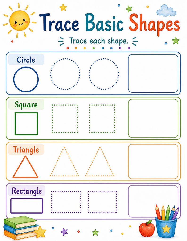 Sunny Shape Builders | Vormwerkbladen | Afdrukbare pdf | Digitale download afbeelding 3