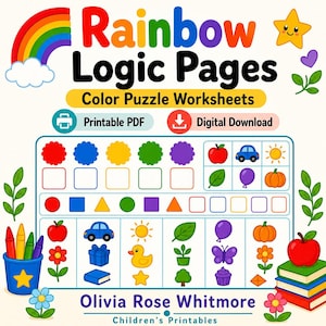 Rainbow Logic Pages | Color Puzzle Worksheets | Printable PDF | Digital Download image 1