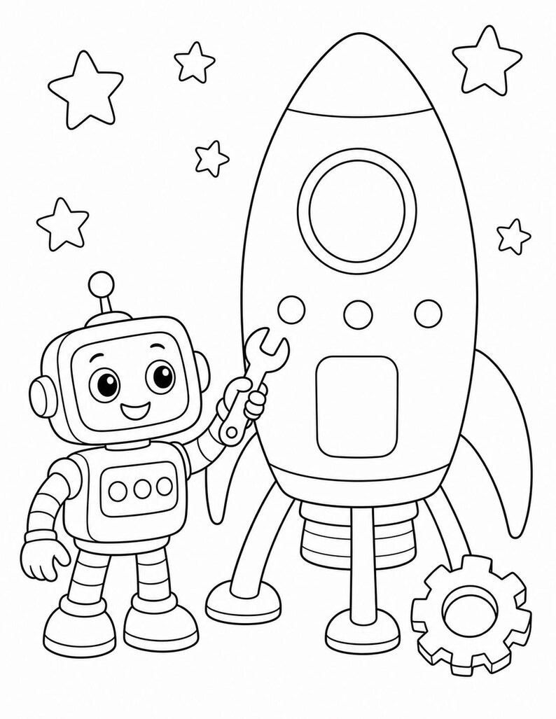Roboter Baumeister Malvorlagen | Roboter Malvorlagen | Druckbare PDF | Digitaler Download Bild 4