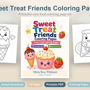 Disegni da colorare di dolci amici / Disegni da colorare di cibo carino / PDF stampabile / Download digitale immagine 2