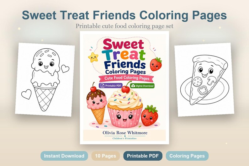 Disegni da colorare di dolci amici / Disegni da colorare di cibo carino / PDF stampabile / Download digitale immagine 2