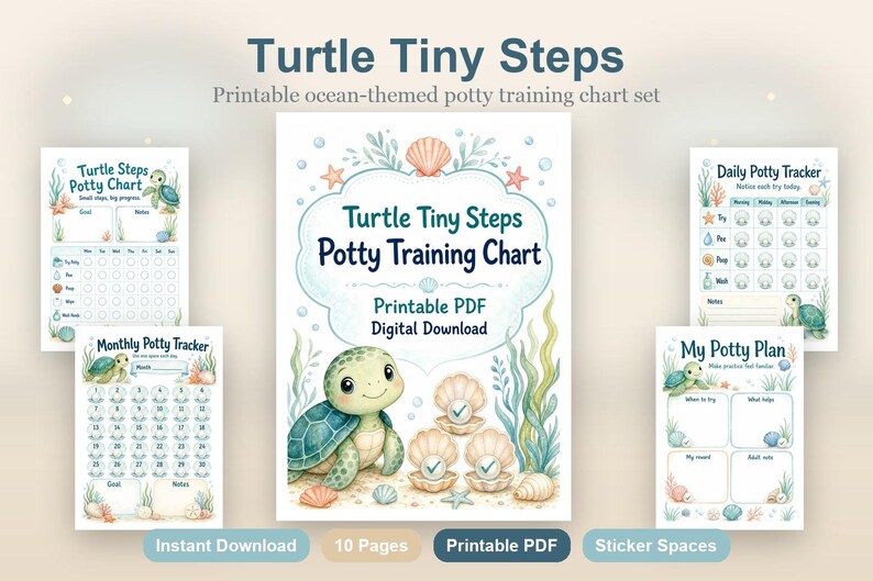 Turtle Tiny Steps | Tabela nauki korzystania z nocnika | Do druku w formacie PDF | Pobierz cyfrowo zdjęcie 2