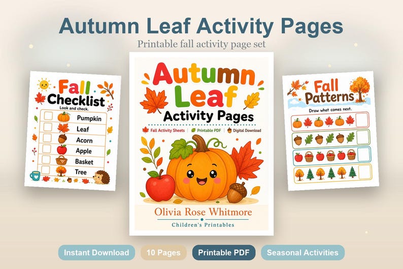 Autumn Leaf Activity Pages | Fall Activity Sheets | Printable PDF | Digital Download image 2