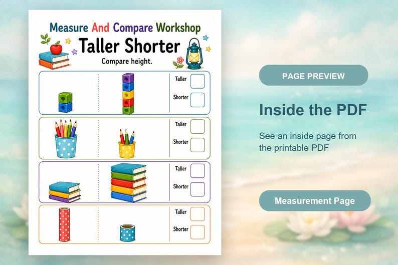 Atelier de mesure et de comparaison | Feuilles de calcul | PDF imprimable | Téléchargement numérique image 10