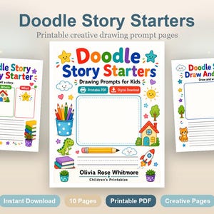 Doodle Story Starters | Drawing Prompts for Kids | Printable PDF | Digital Download image 2