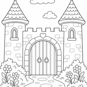 Dibujos para colorear de castillos de princesas / Dibujos para colorear de princesas / PDF imprimible / Descarga digital imagen 4