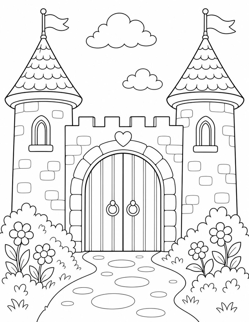 Dibujos para colorear de castillos de princesas / Dibujos para colorear de princesas / PDF imprimible / Descarga digital imagen 4