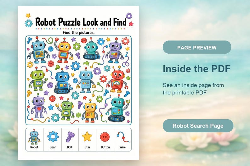 Robotsökningssidor | Robotaktivitetsblad | Utskrivbar PDF | Digital nedladdning bild 10