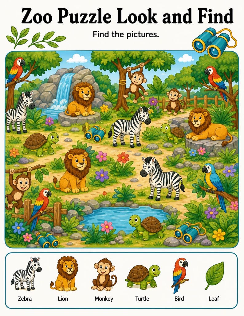 Look And Find Zoo Pages | I Spy Printable | Printable PDF | Digital Download image 4