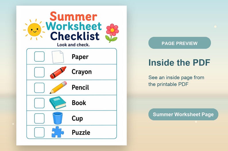 Sunny Summer Worksheet Pages | Summer Worksheets for Kids | Printable PDF | Digital Download image 10