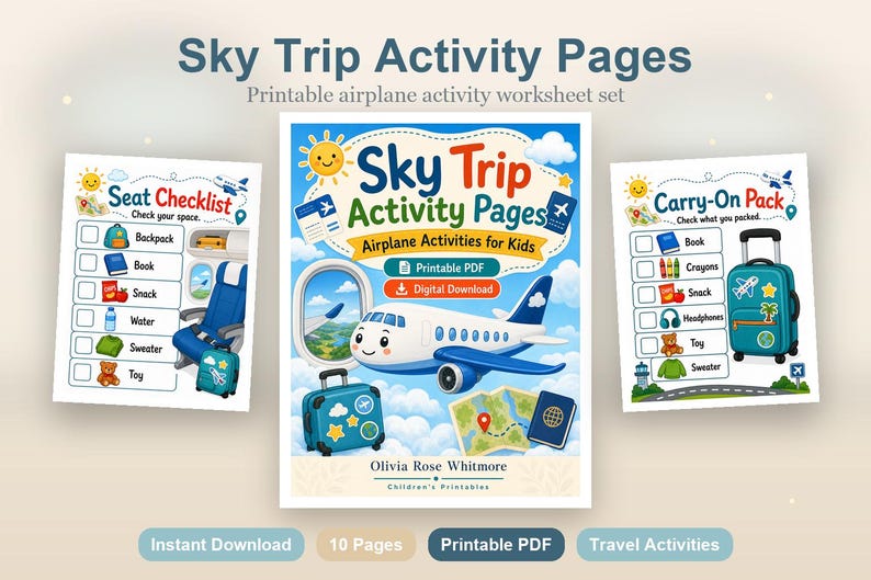 Sky Trip Activity Pages | Airplane Activities for Kids | Printable PDF | Digital Download image 2