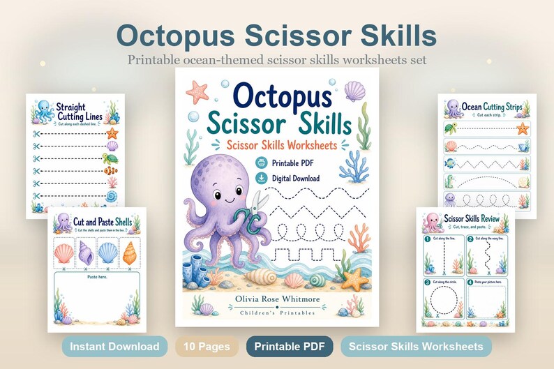 Octopus Scissor Skills | Scissor Skills Worksheets | Printable PDF | Digital Download image 2
