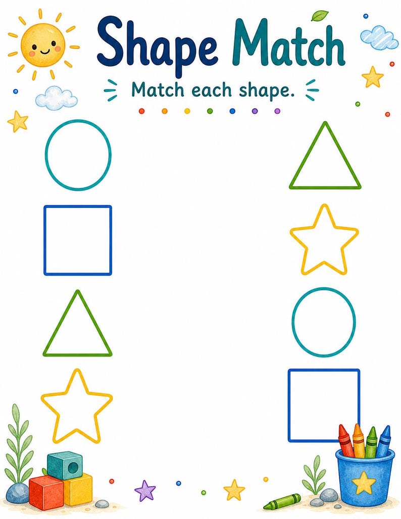 Sunny Shape Builders | Vormwerkbladen | Afdrukbare pdf | Digitale download afbeelding 5