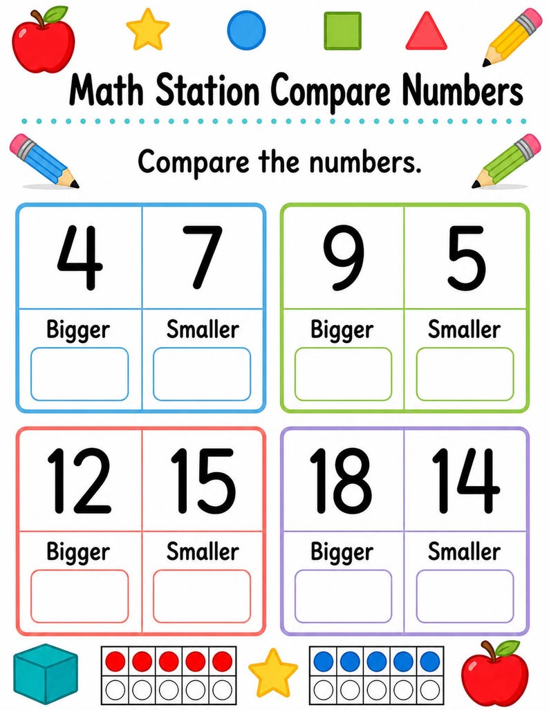 Kindergarten Math Station | Kindergarten Math Worksheets | Printable PDF | Digital Download image 5