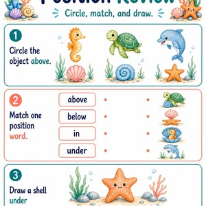 Seahorse Position Words | Position Worksheets | Printable PDF | Digital Download image 7