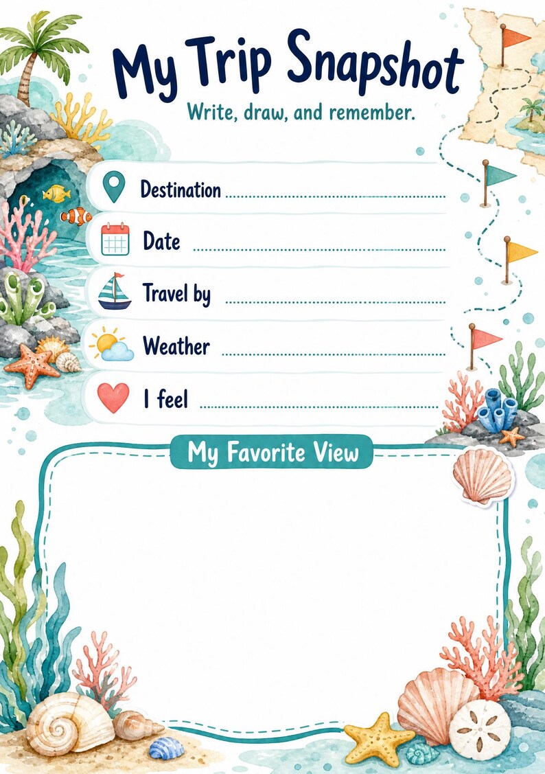 Coral Cove Abenteuerkarte | Kinder Reisetagebuch | Druckbare PDF | Digitaler Download Bild 3