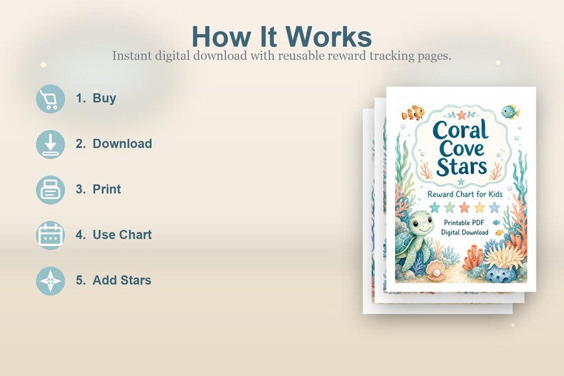 Coral Cove Stars | Reward Chart for Kids | Printable PDF | Digital Download image 4