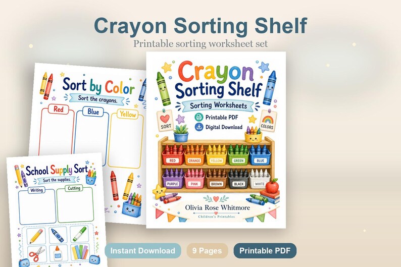 Crayon Sorting Shelf | Sorting Worksheets | Printable PDF | Digital Download image 2