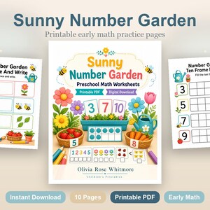 Sunny Number Garden | Preschool Math Worksheets | Printable PDF | Digital Download image 2