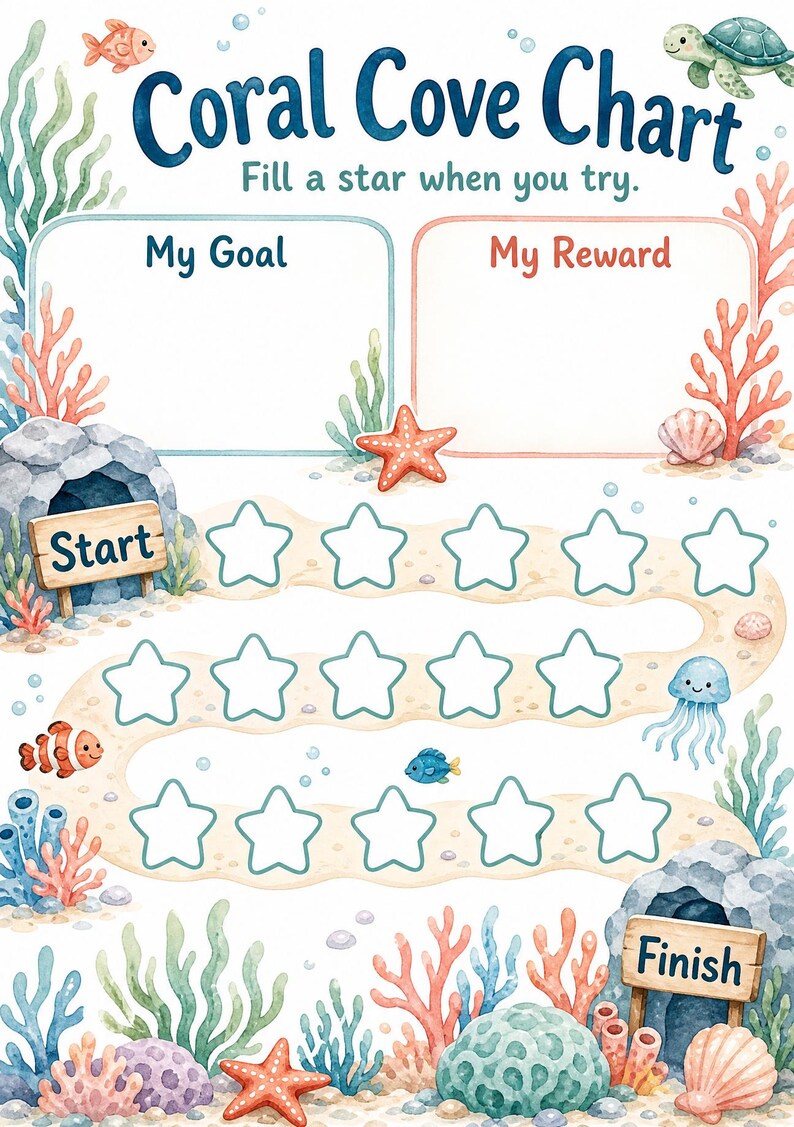 Coral Cove Stars | Reward Chart for Kids | Printable PDF | Digital Download image 3