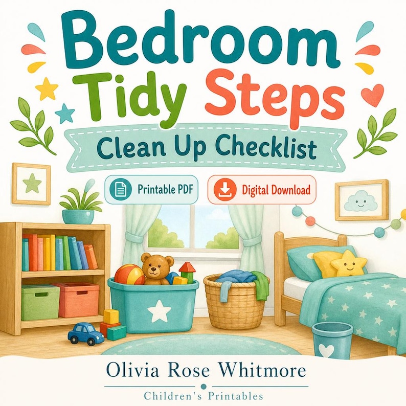 Bedroom Tidy Steps | Clean Up Checklist | Printable PDF | Digital Download image 1