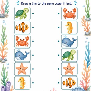 サンゴ礁の絵合わせ | 海洋生物のマッチングアクティビティ | 印刷可能なPDF | デジタルダウンロード 画像 3