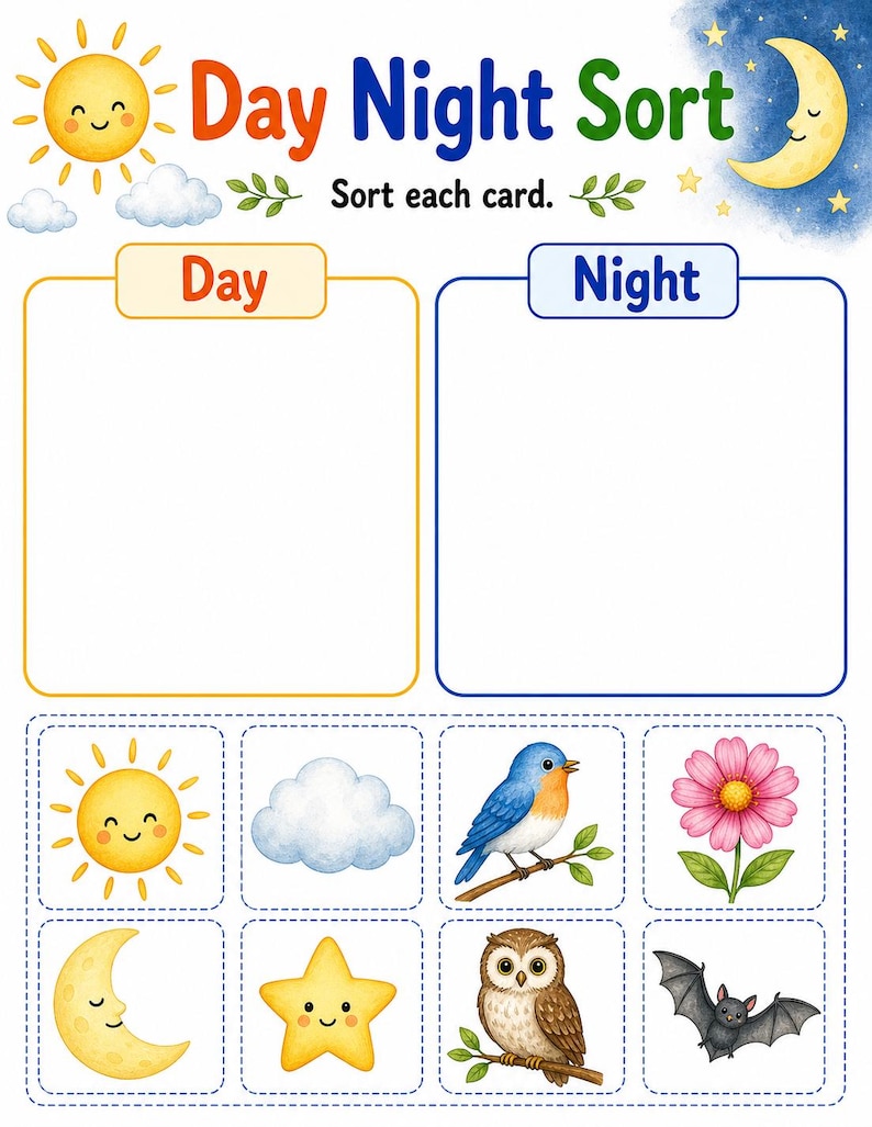 Tag Nacht Natur | Tag und Nacht Arbeitsblätter | Druckbare PDF | Digitaler Download Bild 4